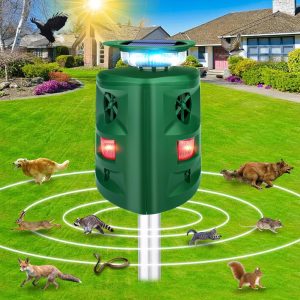 Ultrasonic Solar Animal Repeller Outdoor Repel Dogs, Fox, Raccoon, Rabbit, Squirrels, Coyote Deterrent