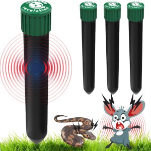 4 Pack Sonic Mole Chaser – Battery Operated Pest Repeller Stake, Scares Away Moles, Voles, Gophers and Rats