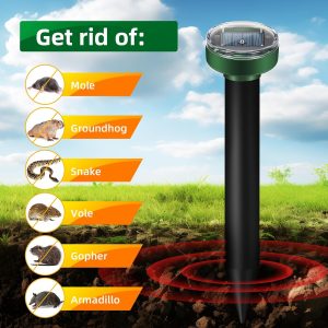 8 Pack Gopher Repellent Ultrasonic Solar Powered, Outdoor Waterproof Mole Spikes for Yard